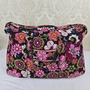Vera Bradley Pink Floral Quilted Weekend Duffle Bag Double Handles Cotton Trendy